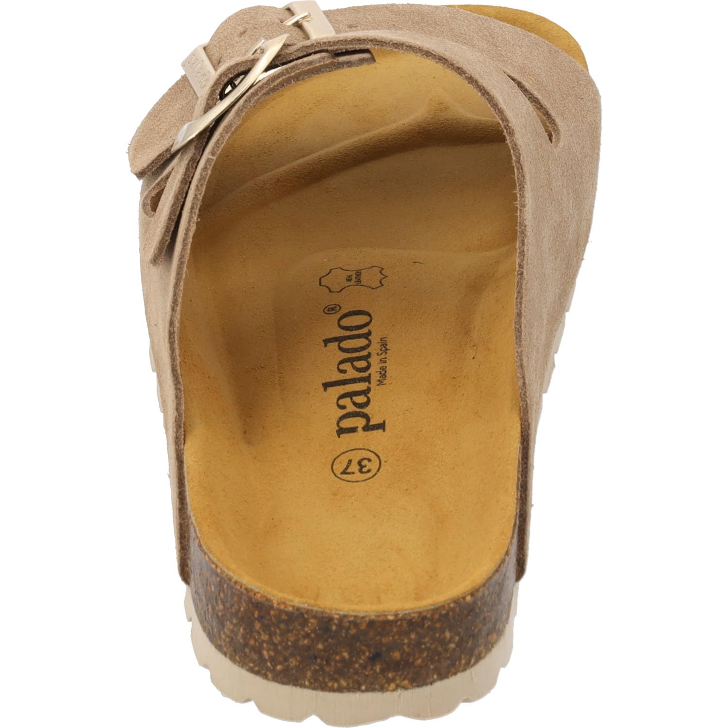 Palado Pantoletten Damen Korfu Suede Premium Leather - bequeme Sandalen Made in Spain - Hausschuhe mit Kork-Fußbett - modische Sommerschuhe
