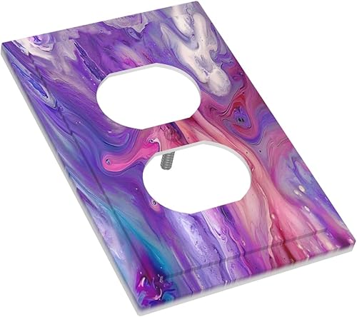 Miniatura 3 de Mármol líquido con textura abstracta moderna, pintura púrpura abstracta, cubierta de toma de corriente eléctrica dúplex de 1 pandilla, placa frontal