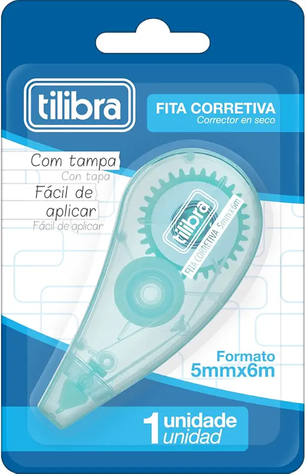 Tilibra - Corretivo em Fita 5mmX6m, Azul Aqua