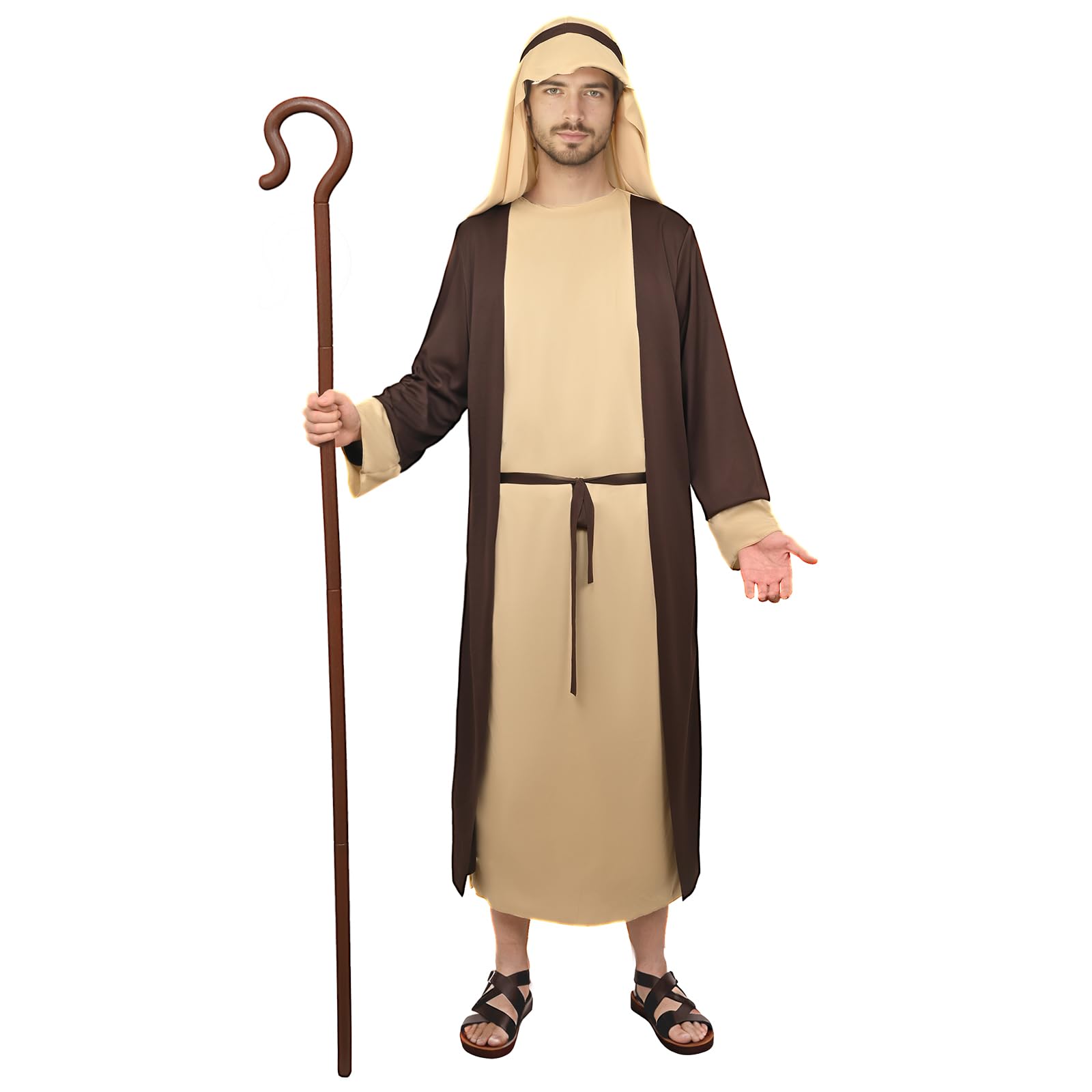 2Pcs Men Shepherd Costume Halloween Christmas Robe Cosplay