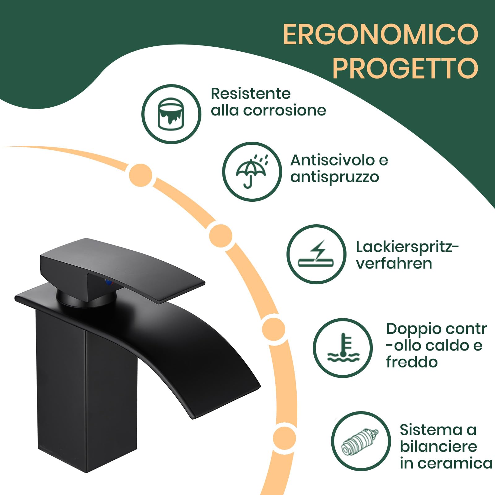 Rubinetto per Bagno con Set di Scarico, Miscelatore a Cascata per Lavabo, Monocomando per Bagno con Tubo di Collegamento G3/8 per WC degli Ospiti (Altezza di Scolo 80mm, cromato)