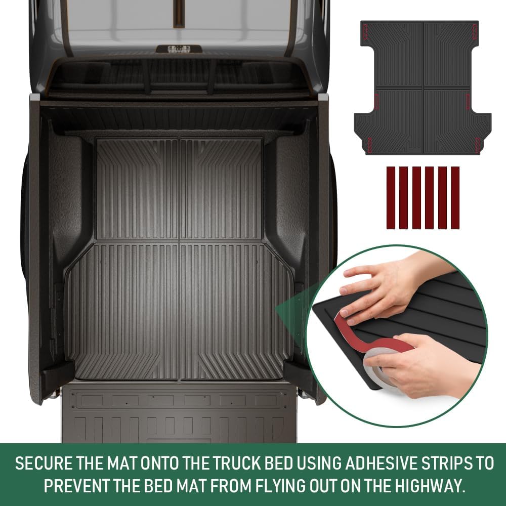 LQI Truck Bed Mat Compatible with Chevy Silverado GMC Sierra 1500 2019-2024 5.8 FT Bed Car Bed Liner All Weather Protector TPE Black