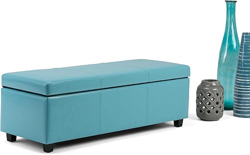 Miniatura 10 de Otomana rectangular de almacenamiento de cuero sintético Simpli Home Avalon., Poliuretano, Azul Azul,Marrón Chocolate,Cloud gris,Gris oscuro,Azul