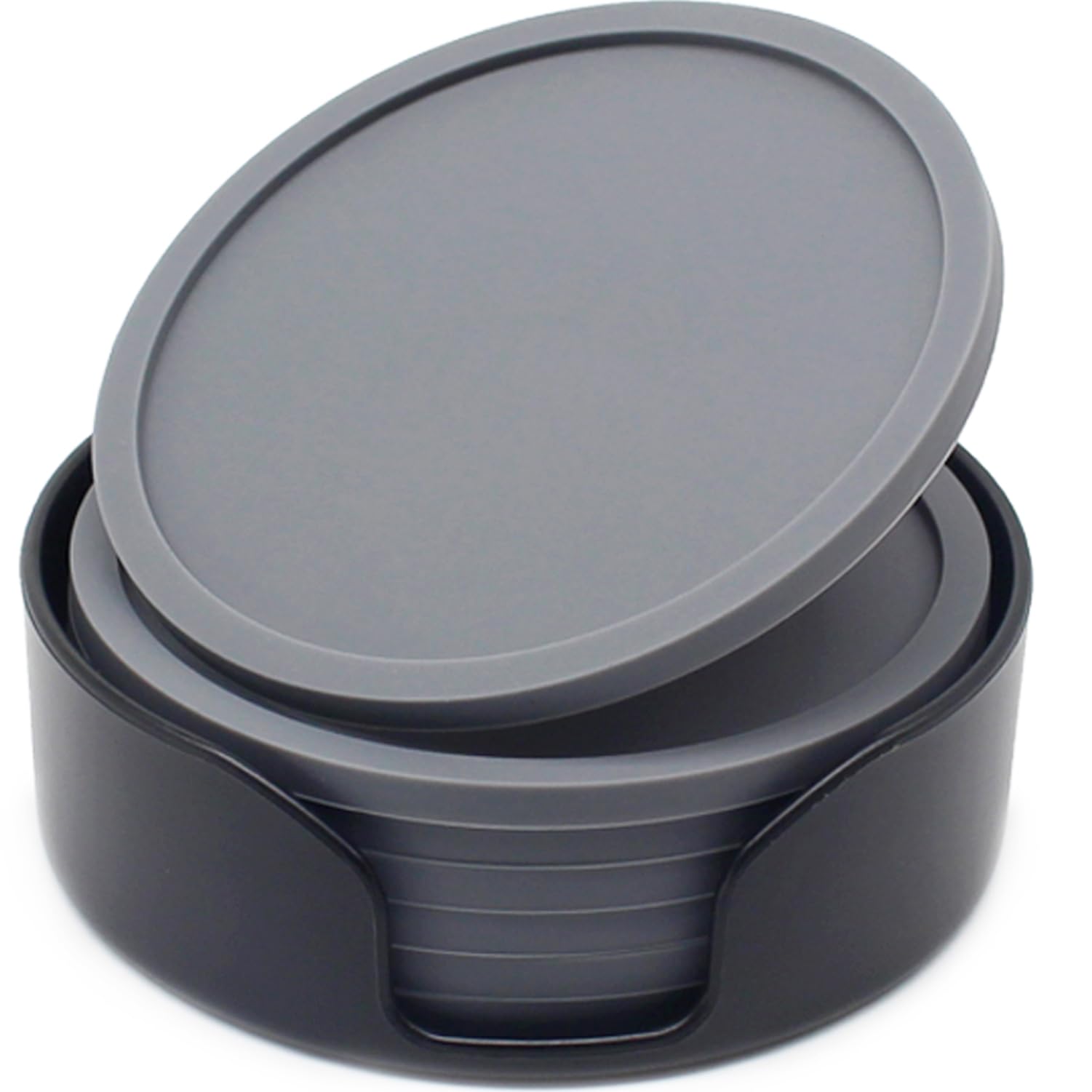 Silicone Coaster Set of 6 Pieces with Silicone Cup Holder,Drinking Coasters, Cup Mat for Drinks,Live for Hot or Cold Drink Thickened, Non-Slip, Non-Stick（grey）