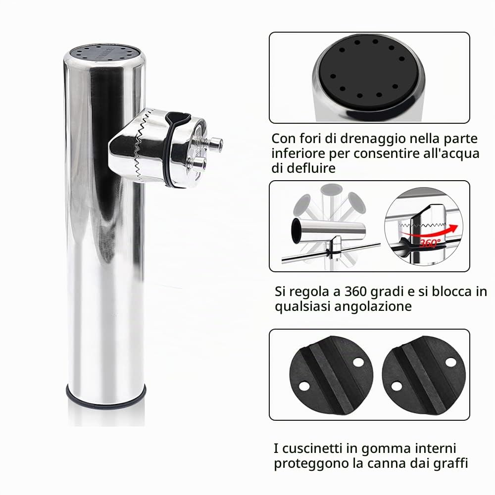 Geloo Set di 2 supporti per canna da pesca in acciaio inox regolabili su guide di montaggio di qualità marina per barche da 18 mm a 26 mm