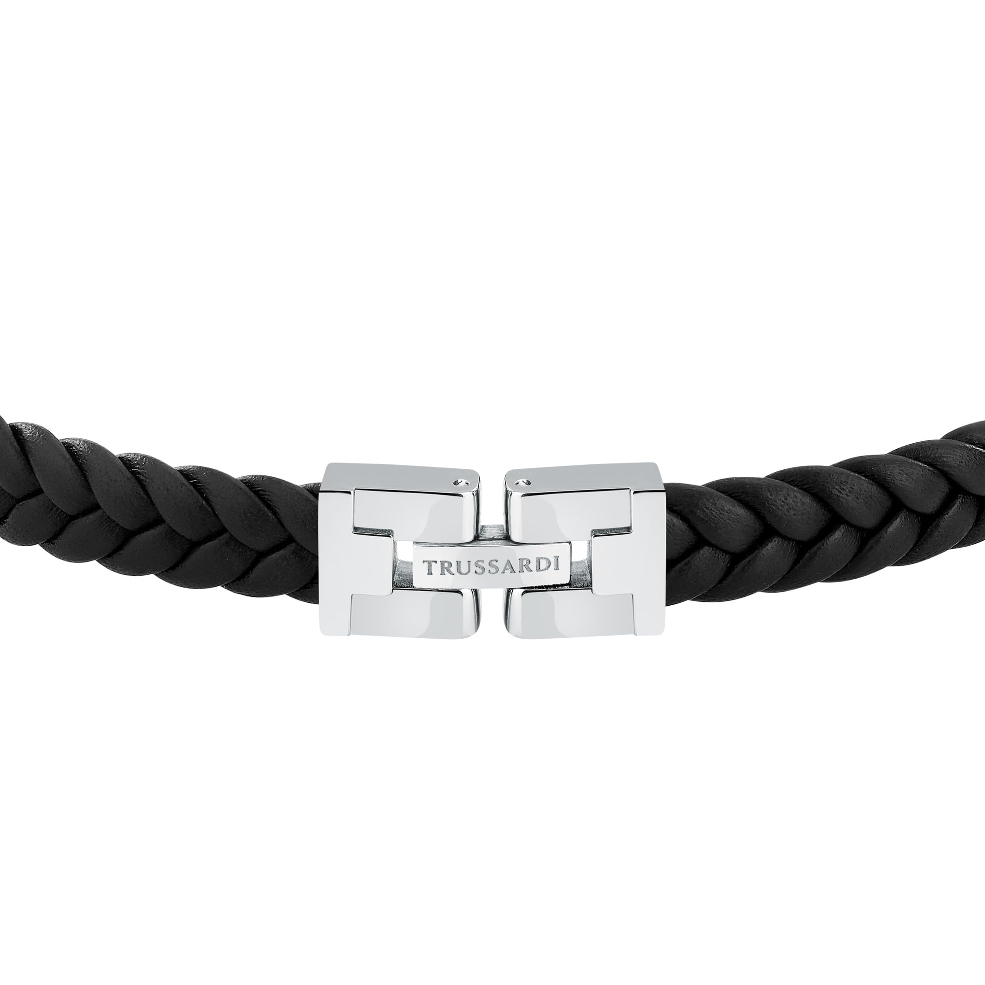 TRUSSARDI Bracciale Uomo in Acciaio, Pelle naturale Intrecciata, Collezione T-LEATHER