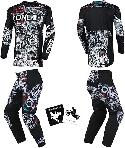MX Outfit O'Neal Element Attack NeónNegro (Juventud 28 (27)XL) - Pantalones protectores de jersey, motocross, motocross, motocross