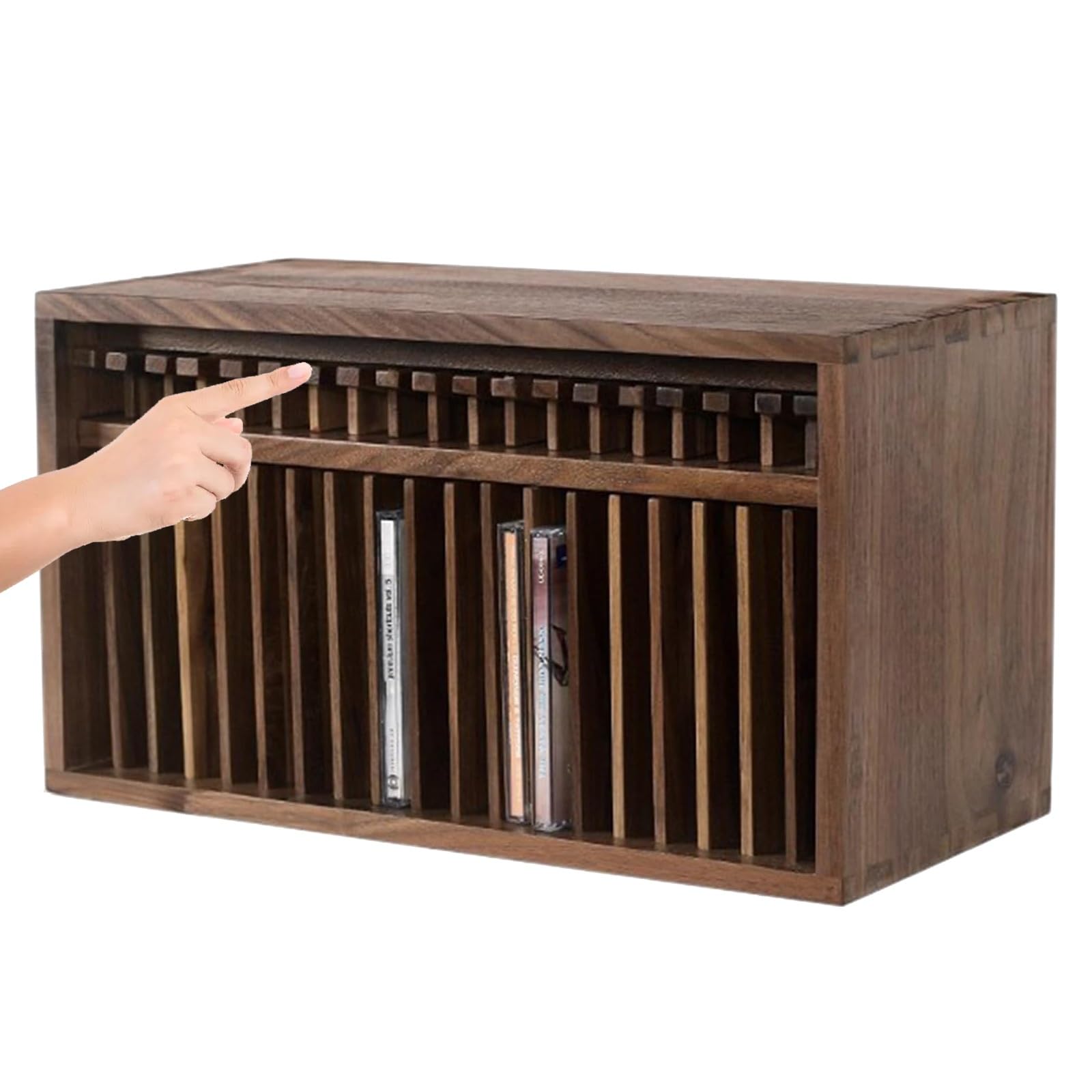 Scaffale in legno per CD, organizer vintage per DVD, può contenere 19 custodie standard per CD, scaffale da scrivania, struttura a coda di rondine, per casa o ufficio