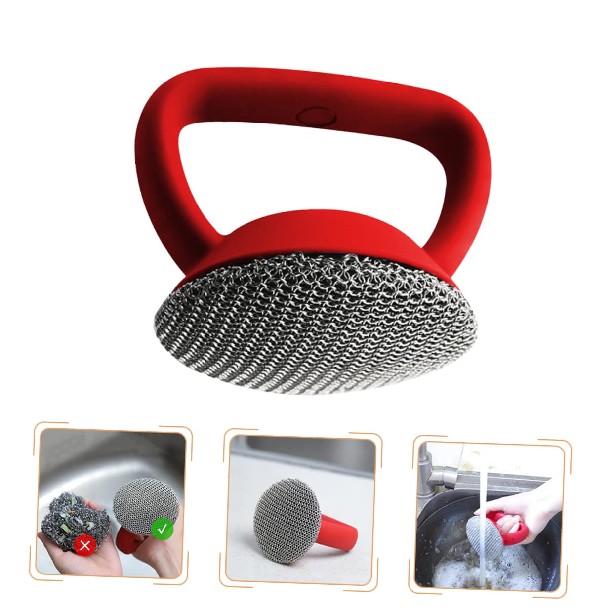 OUNONA Spülbürste aus Edelstahl mit Langem Griff Ergonomisches Design Spülmaschinengeeignet für Küchenreinigung von Pfannen und Glasbecken