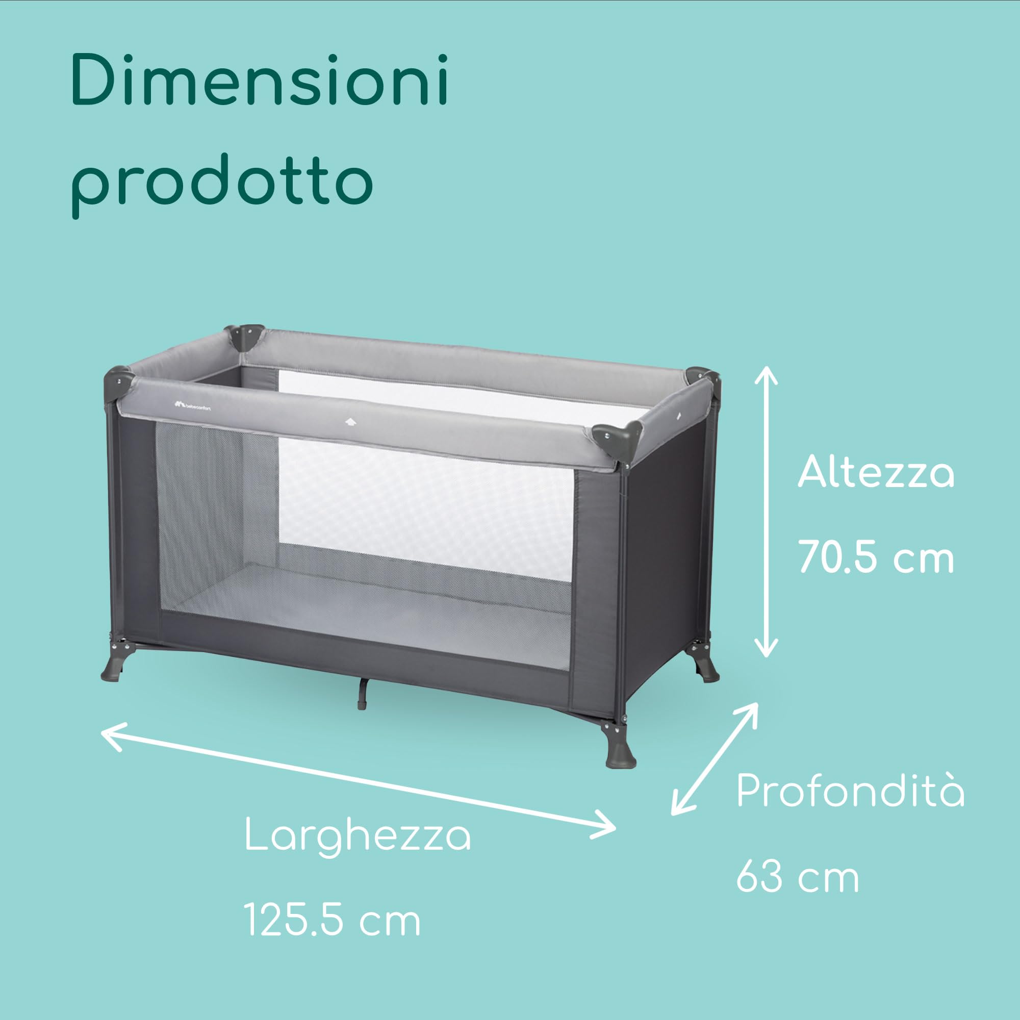 Bebeconfort Soft Dreams Lettino per bambini 0-3 Anni (0-15 kg), Culla da Campeggio con Materasso incluso in fibra di legno e schiuma (60x120 cm), Pieghevole, Borsa da trasporto, Tinted Graphite