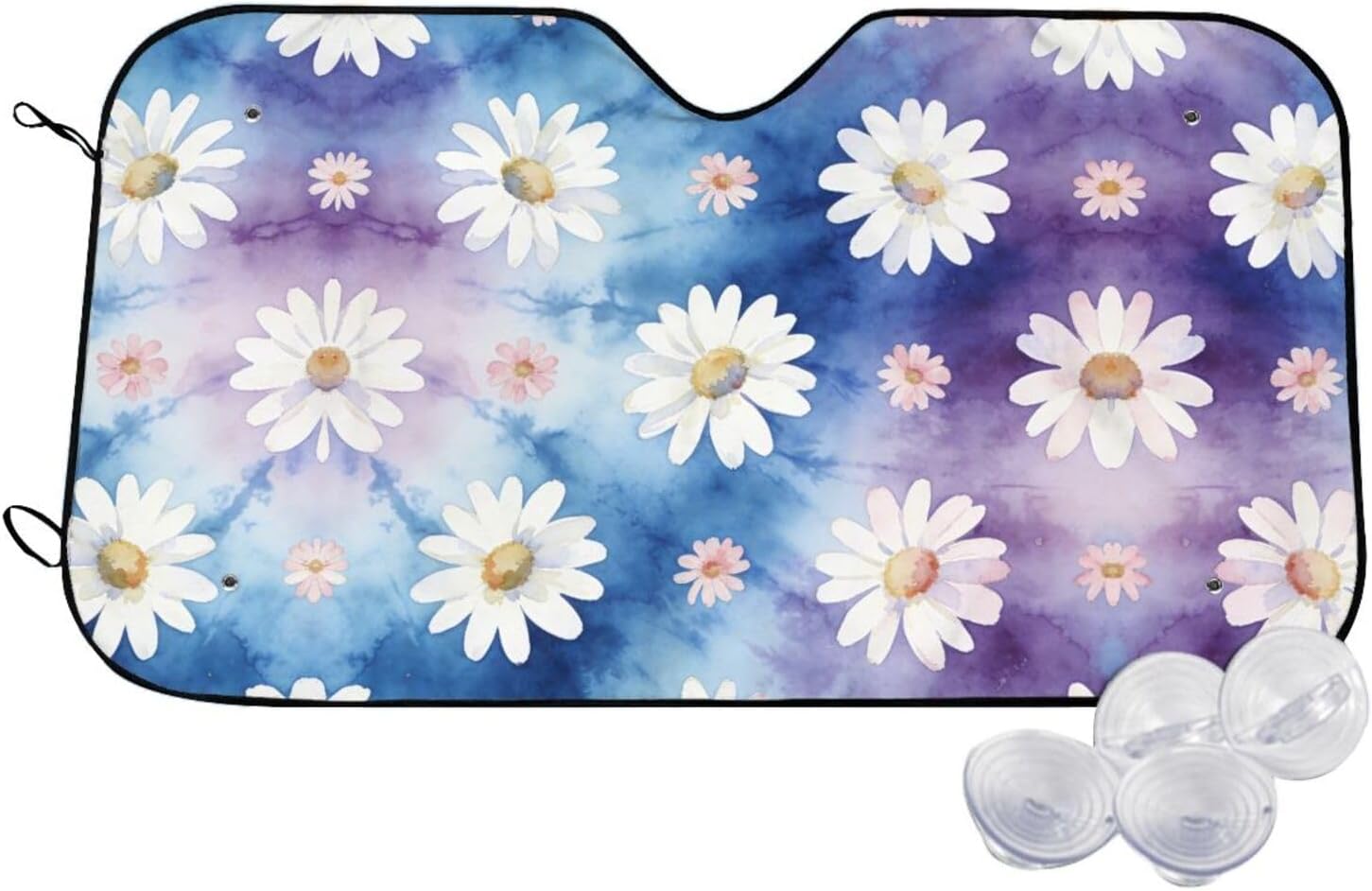 Daisies on Blue-Purple Wash Print Foldable Car Windshield Sun Shade 55x30in