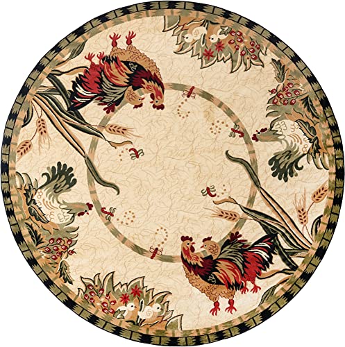Image of Unique Loom Barnyard Collection Area Rug - Farm (10' Round, Cream / Black)