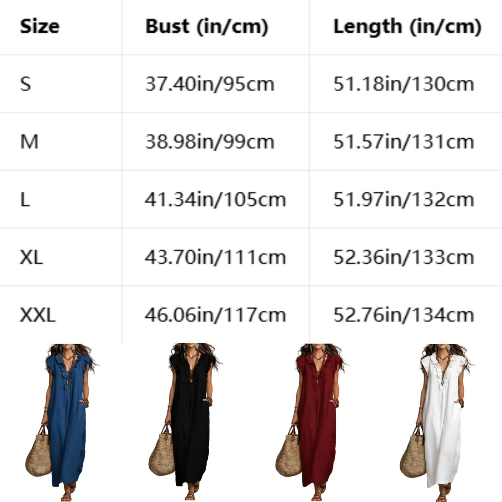 Générique Robe Longue Fluide pour Femme – Style décontracté et Artistique, Unie, en Coton et Lin, sans Manches, col en V à Volants