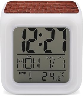 RTFGHJS Reloj despertador, alarma digital LED de pared de ladrillo rojo con luz nocturna de 7 colores, pantalla LED pequeña, reloj digital de temperatura y calendario de viaje, relojes electrónicos