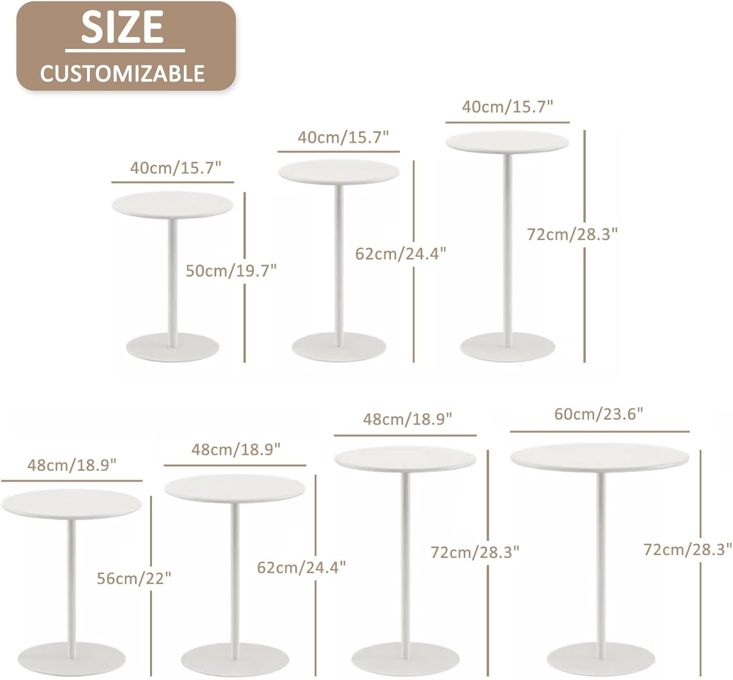 LWZBBGS Round Patio Dining Table Small Side End Table Furniture Table for Kitchen Bistro Cafe Home Bar, High Top Table, Modern Metal Coffee Table Tea Able Snack Table
