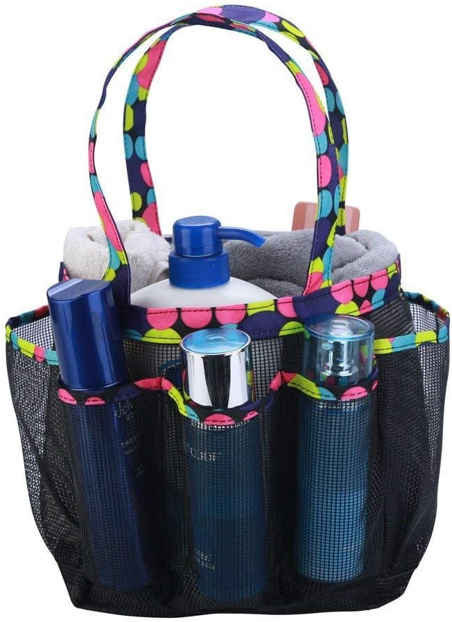 Saisn Mesh Portable Shower Caddy with 7+1 Pocket Bath Organizer Bag Quick Dry Shower Tote Bag Oxford Hanging Toiletry and Bath Accessories for Dorm Camping Gym Swimming (Black)