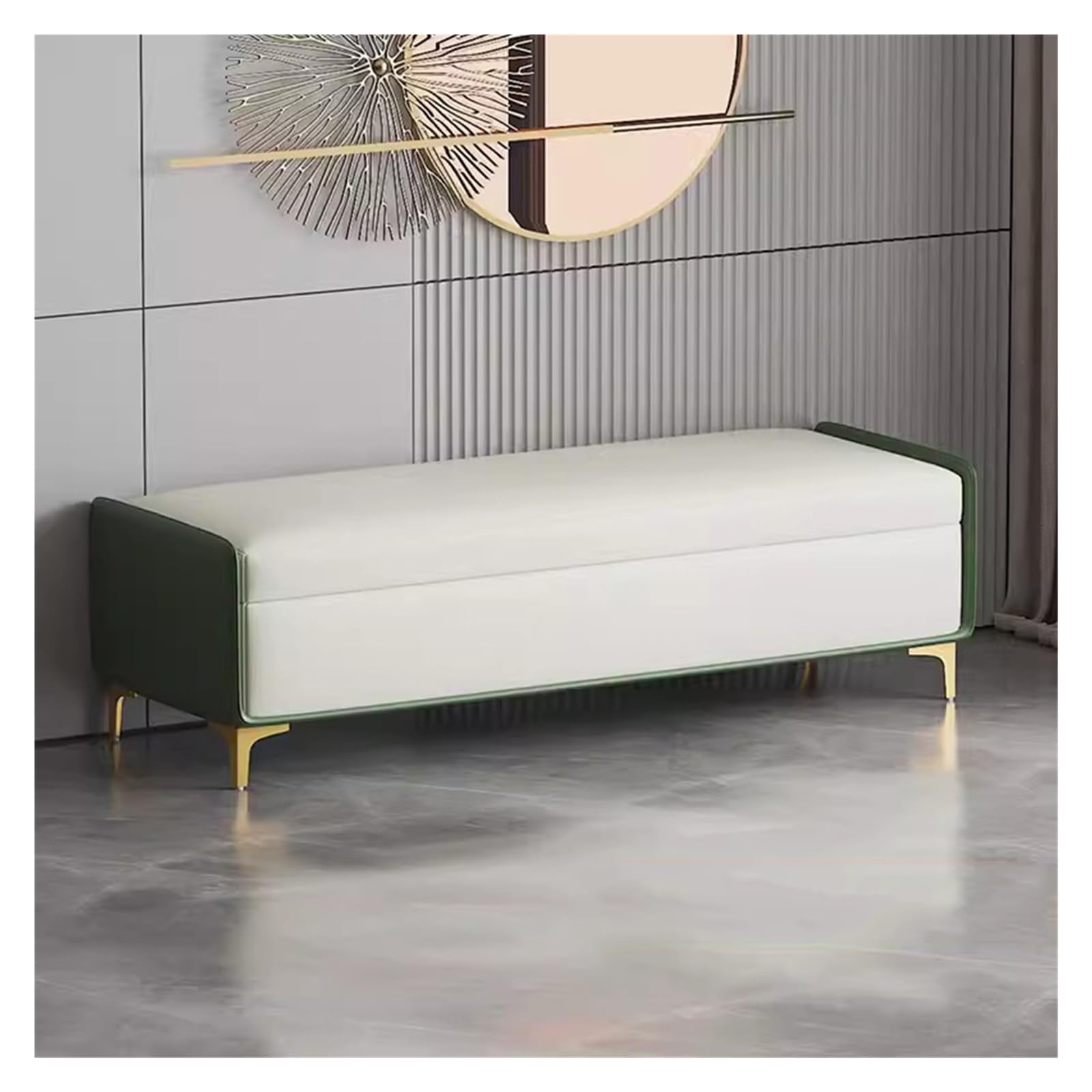 Repose-pieds rectangulaire extra long en similicuir vert et coffre de rangement