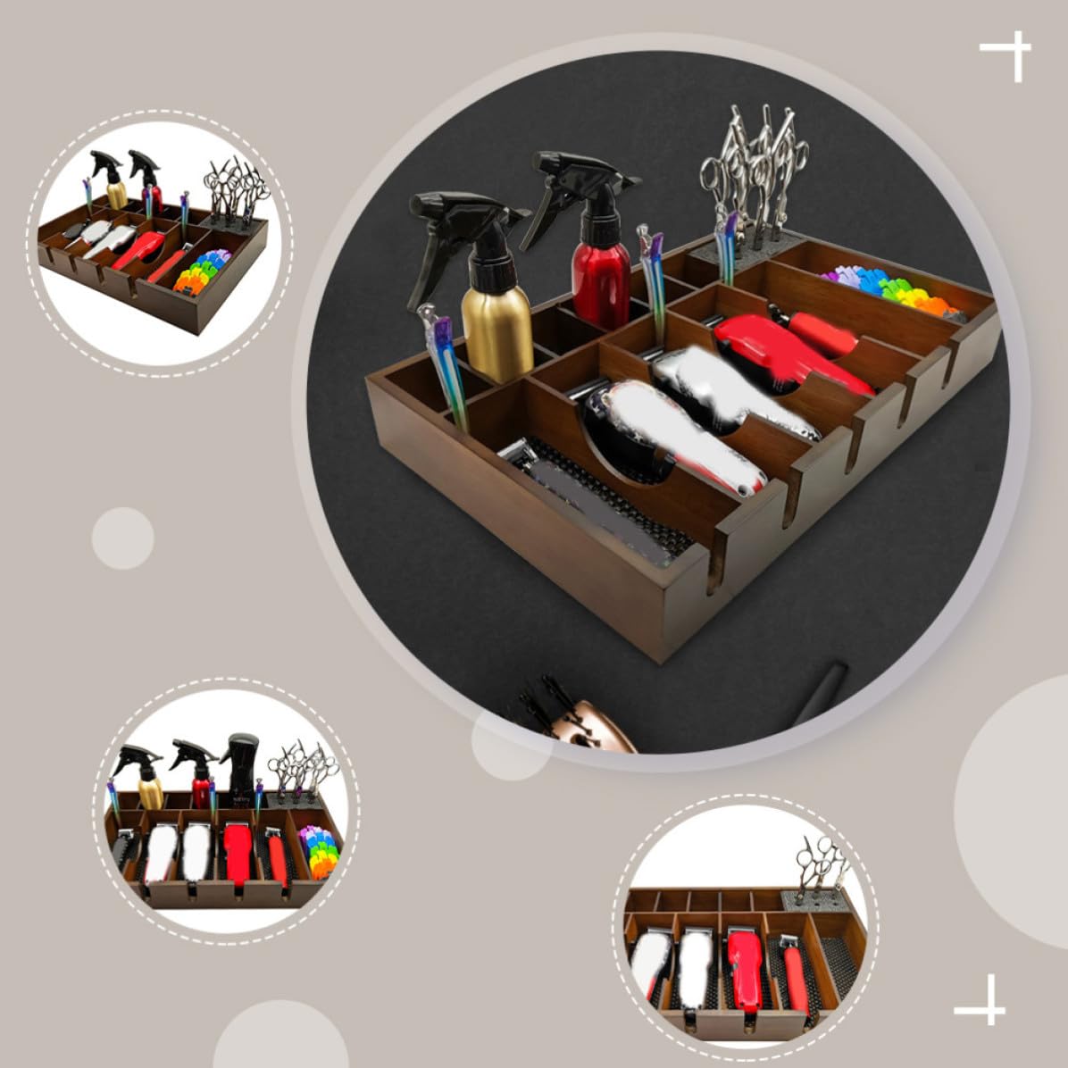 YARNOW Support Rangement Antidérapant Grosse Capacité pour Tondeuse Électrique en Bois Design à Grille Rationnelle pour Salon de Coiffure