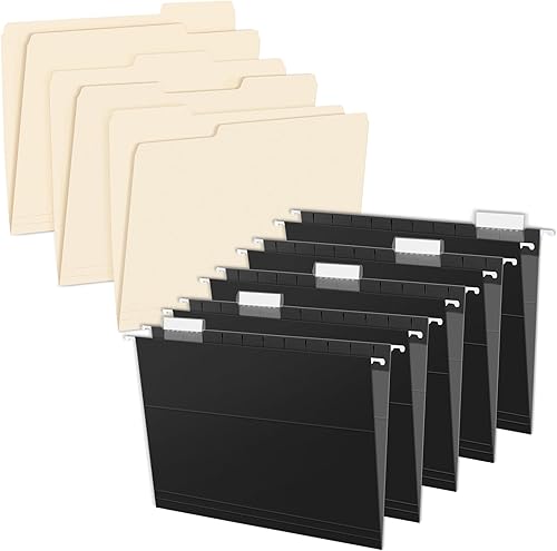 SUNEE Carpetas de archivo tamaño carta, paquete de 100 carpetas Manilla con 25 carpetas colgantes de archivos, color negro, para archivar documentos
