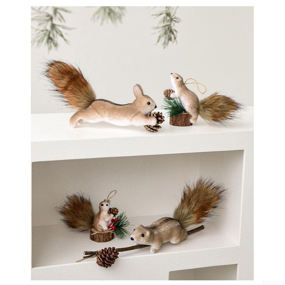 Juego de 5 adornos navideños de ardilla, decoración colgante de espuma ligera con colas articulables para árbol de Navidad, mochila o llavero, colgantes de animales falsos marrones