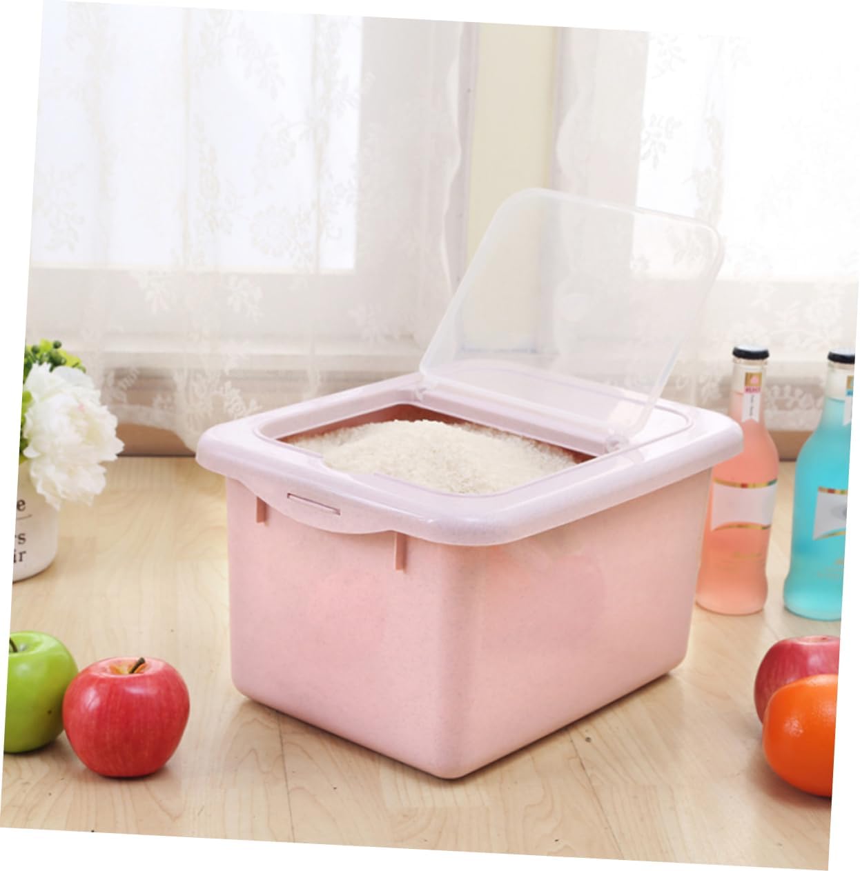 Moisture Rice Storage Container Large Pink Plastic Bin Airtight Seal for Dry Food Cereal and Grain Organization Kitchen Pantry