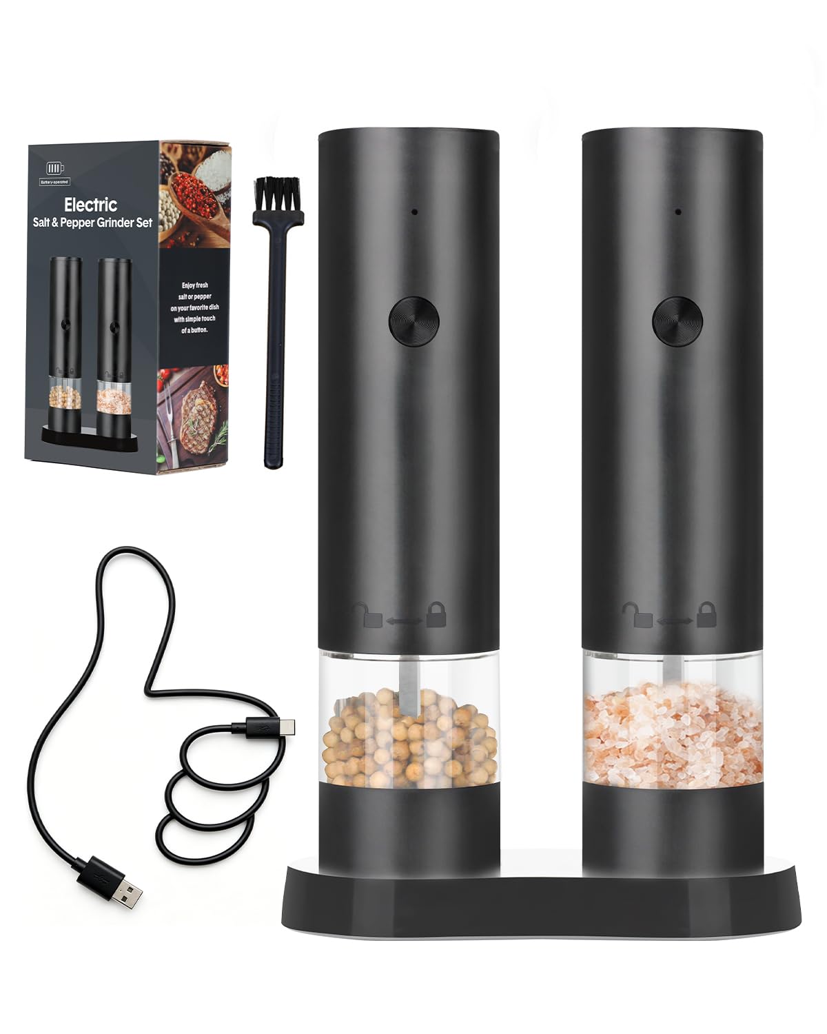 Zenmos Electric Salt and Pepper Grinder Rechargeable Pepper Grinder 2 Pack
