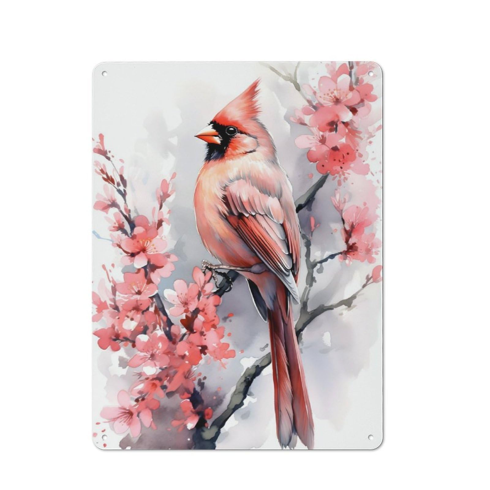 Junmoney Cardinal Cherry Blossom Office Metal Sign 40X30cm, Understated Office Wall Decor For Workspace, Cafe, Shop Or Desk Area