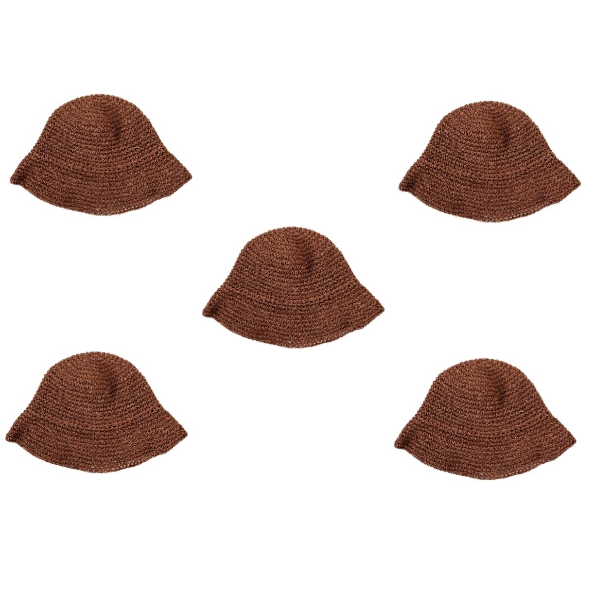 5 Pz Cappello di Paglia Intrecciato Cappello a Secchiello per Feste in Spiaggia da con Protezione Solare Estivo di Tessitura Papiro Brown