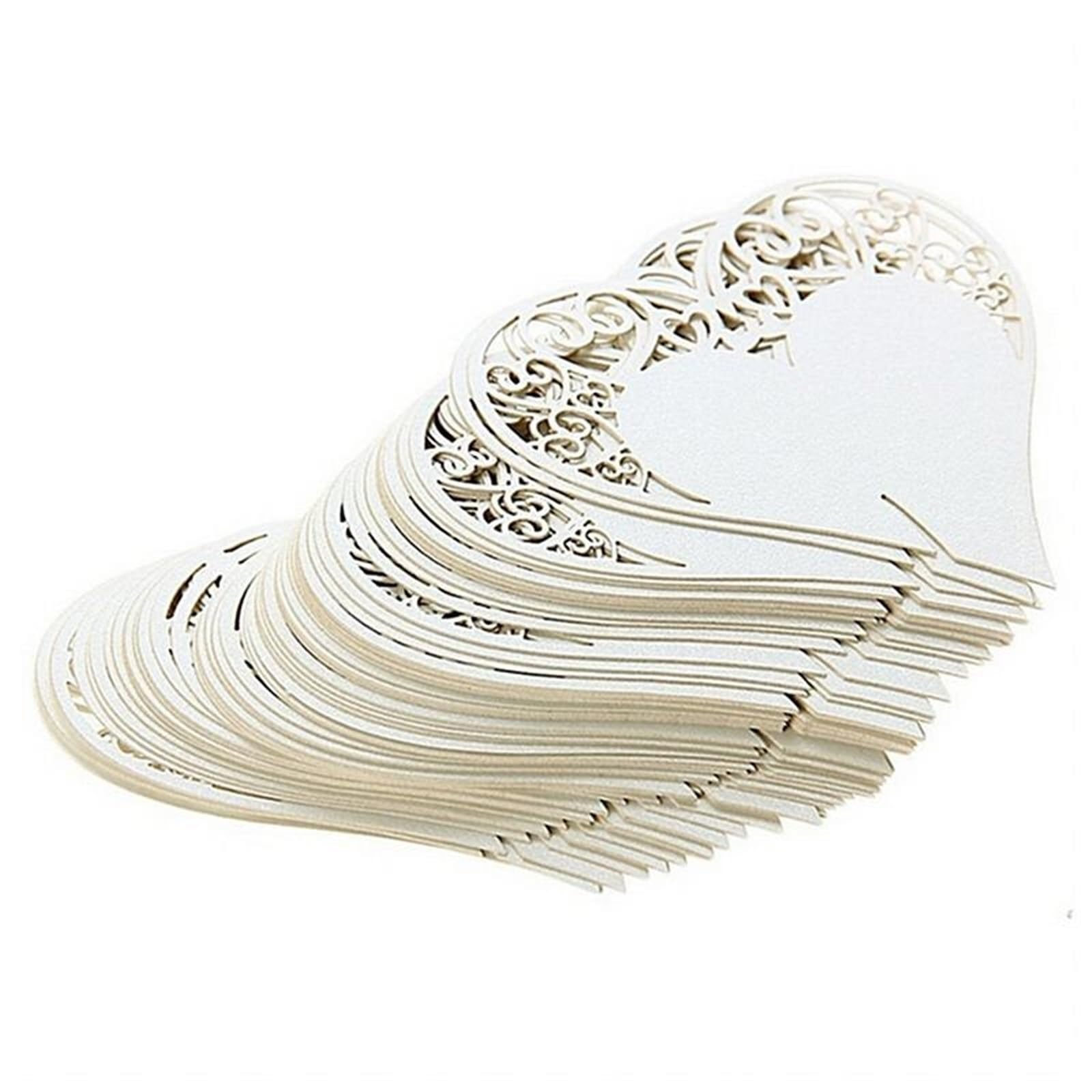 Carte de Table, Marque-Places de Mariage Verre à vin Floral en Forme cœur coupé Blanc 150 pièces 8x8 cm
