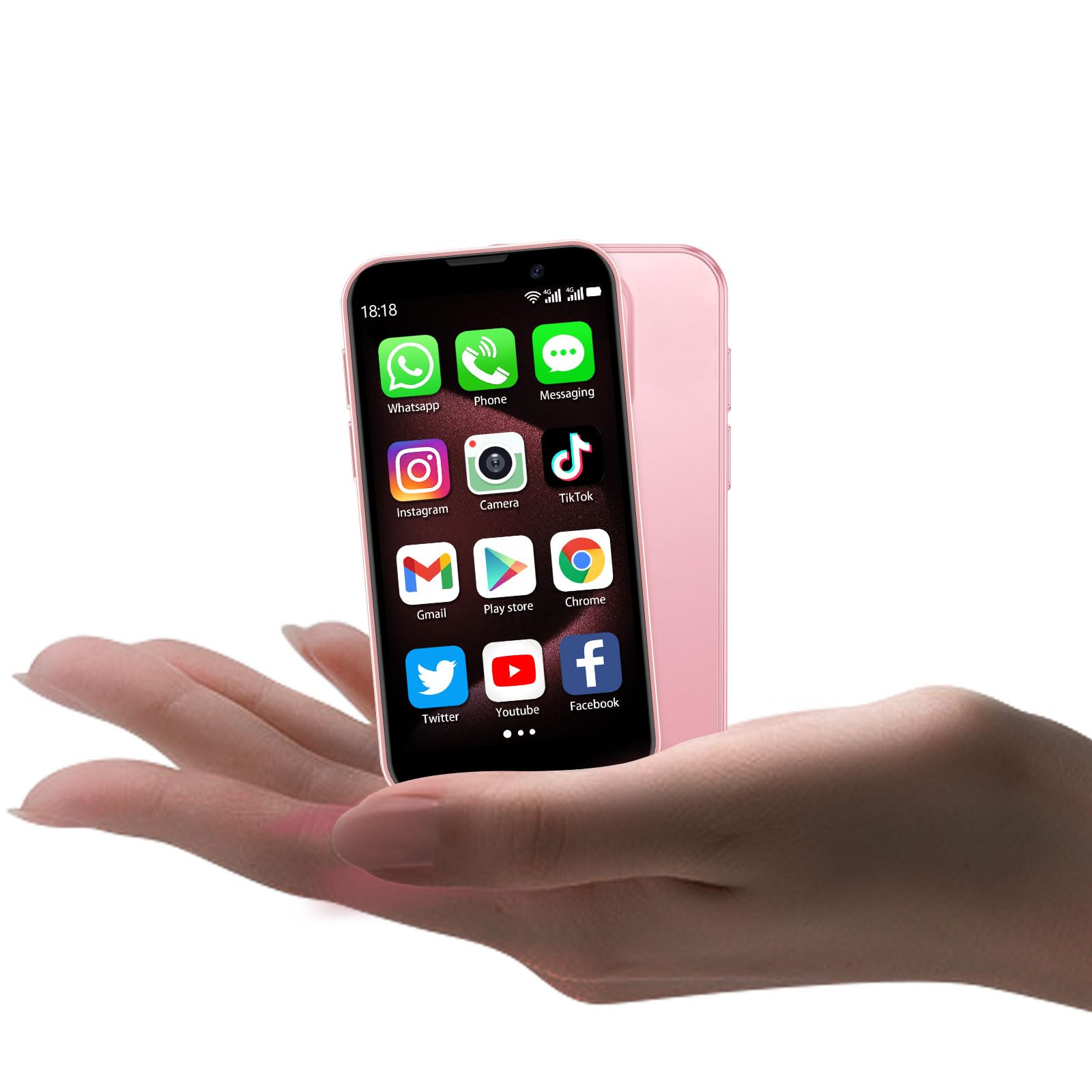 Mini Phone World's Smallest 3.0" HD Touch Screen Mini Smartphone Unlocked Android Compact Mobile Phone for Kids & Students Cell Phone wih Quad-Core Dual SIM Face ID 2GB+16GB Pink