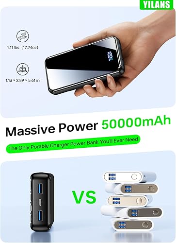 Miniatura 5 de Cargador portátil, cargador de batería de 50000 mAh, cable integrado, 22.5 W PD USB C de entrada y salida de carga rápida, batería externa con 6