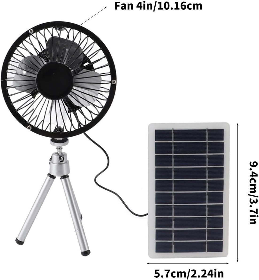Mini Tripod Fan - Solar Rechargeable 4-Inch Floor Standing Fan with Telescopic Design, 4 Speeds, Quiet Operation for Home
