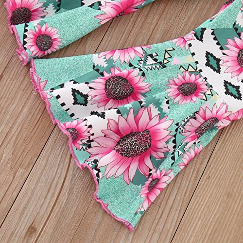 Camiseta infantil com babados e manga voadora pulôver tops floral estampado sino calças crianças beb