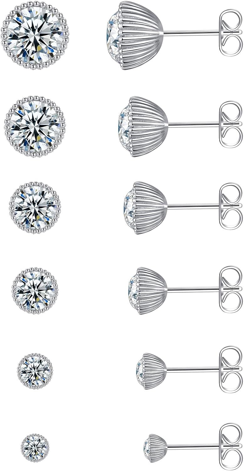 6 Pairs Rhinestone Stud Earrings Set,Hypoallergenic Earrings for Women Trendy Birthstone Jewelry Gifts