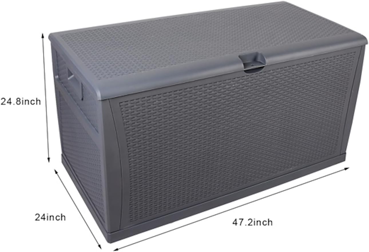 120 Gallon Large Resin Deck Box, Outdoor Organization Storage Container, Garden Storage Chest Lockable Seat for Patio Furniture, Tools (Gray)