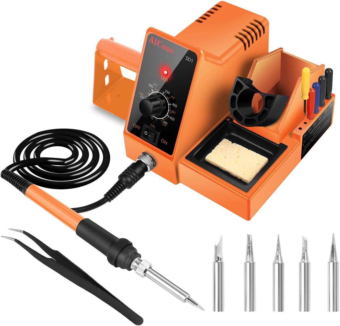 AICase Soldering Iron Station, 60-Watt, 110 Volt, 392°F-896°F (C/F) Temperature Adjustable, 6 Seconds Rapid Heating Anti-Static Solder Iron Station Kit with Solder Roll Holder/Screwdriver Holder