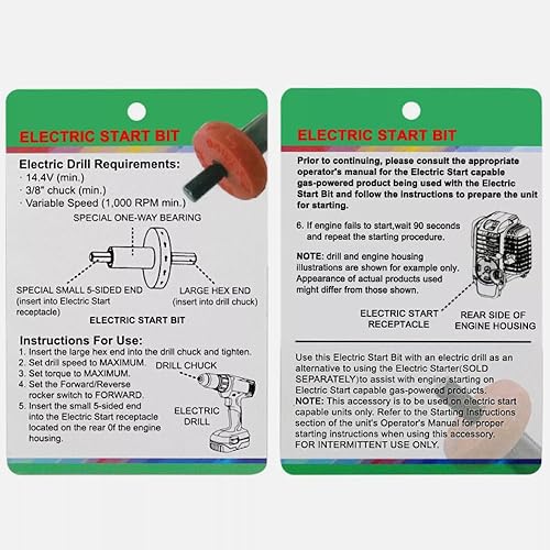 Miniatura 5 de Empezar Motor eléctrico Adaptador de broca de arranque fácil para recortadoras Troy-Bilt Jump y otros equipos de mano Broca de arranque eléctrico