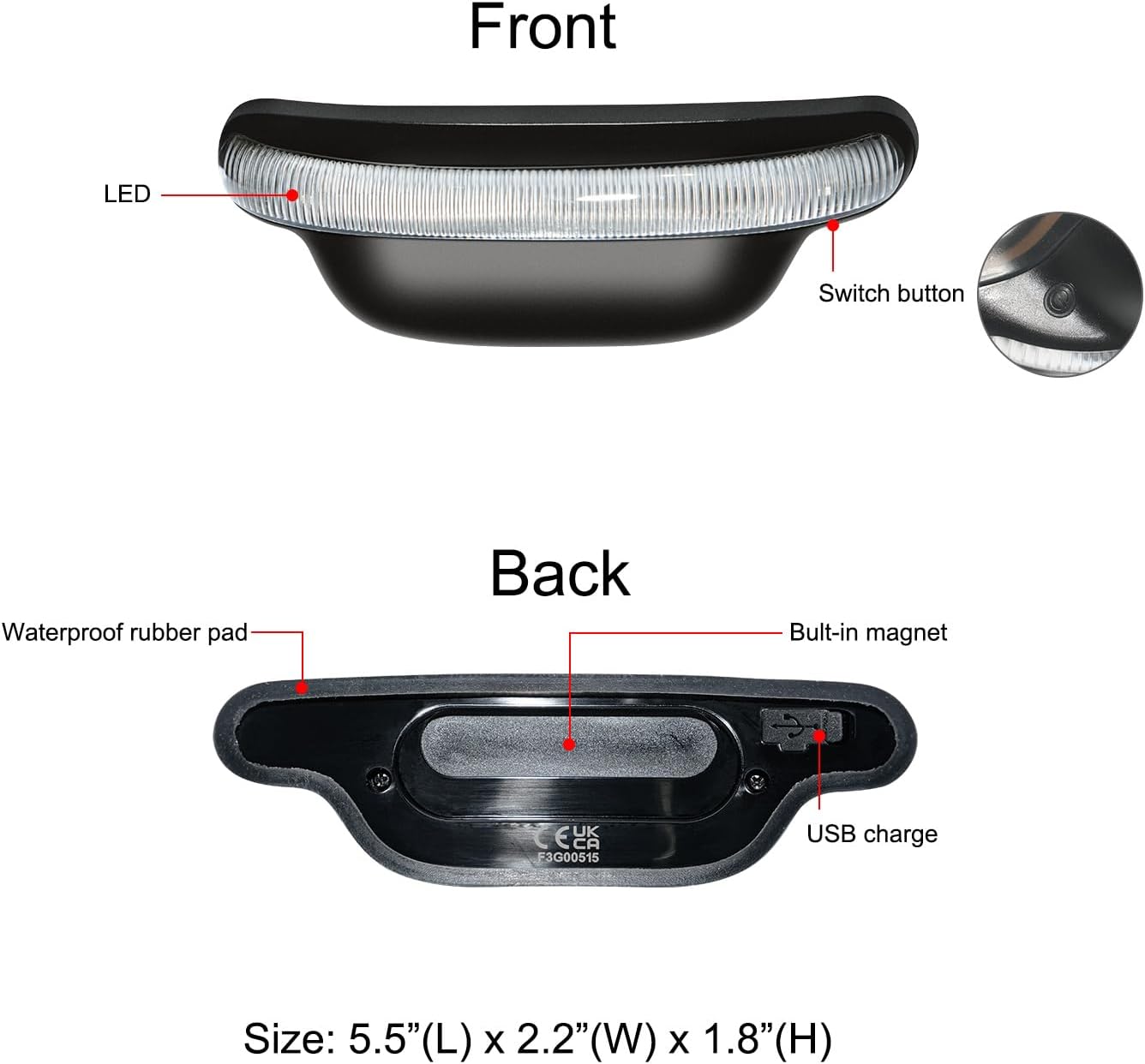 H2 Motorcycle Helmet Light - Rechargeable LED Brake/Running Light for Safety,18-Hour Runtime, Easy Install, Enhanced Night Visibility