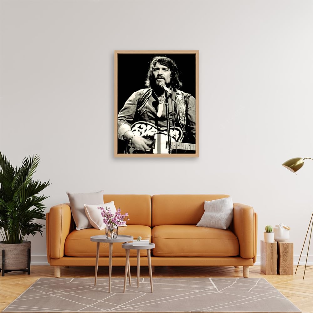 VERRE ART Printed Framed Canvas Painting for Home Decor Office Wall Studio Wall Living Room Decoration (22x34inch Wooden Floater) - Waylon Jennings In Concert, C. 1976