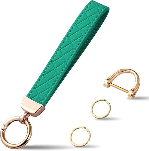 Weixiltc Llavero de cuero con 2 llaveros y anillo en D antipérdida, llavero para mujer