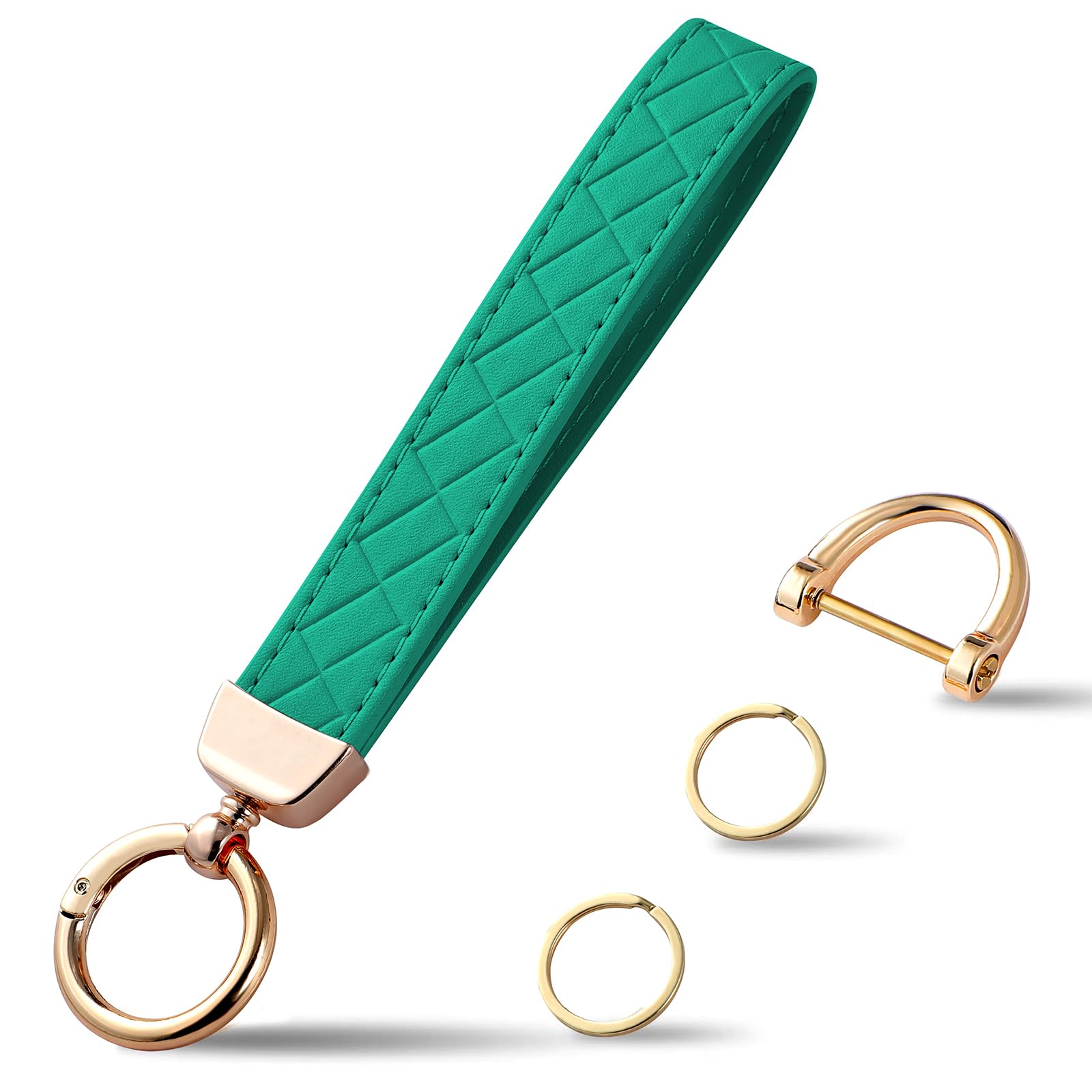 Weixiltc Leather Wristlet Keychain, Car Key Chain Holder with 2 Key Ring & Anti-Lost D Ring, Key Fob Wristband for Women