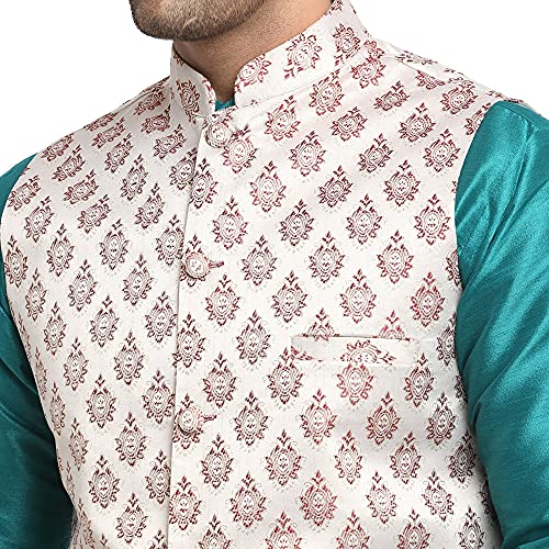 Image of SAIFOO Men's Kurta Pyjama & Printed Nehru Jacket Set.