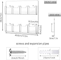 Vista 2 de Weysat 4 soportes acrílicos para folletos de montaje en pared, 8 bolsillos, soporte para folletos de 4 pulgadas de ancho, de plástico transparente