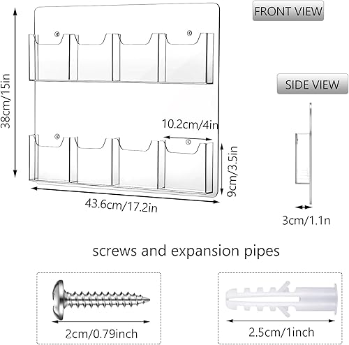 Miniatura 2 de Weysat 4 soportes acrílicos para folletos de montaje en pared, 8 bolsillos, soporte para folletos de 4 pulgadas de ancho, de plástico transparente,