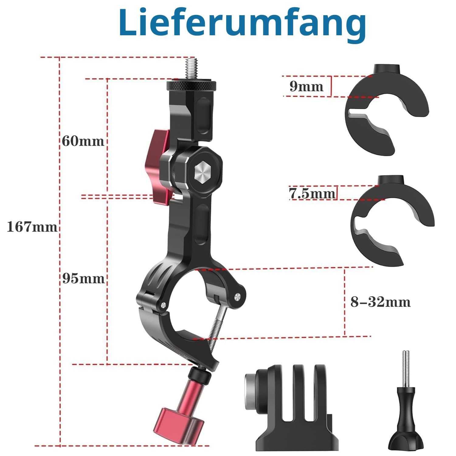 UNSTINCER Metall Action Kamera Halterung für 7~35 mm Rohr, 270° Verstellbar Cam Mount für GoPro Insta360 X5 X4 DJI Osmo AKASO Zubehör, Befestigung am Fahrrad Motorrad MTB E-Scooter Lenker Spiegel