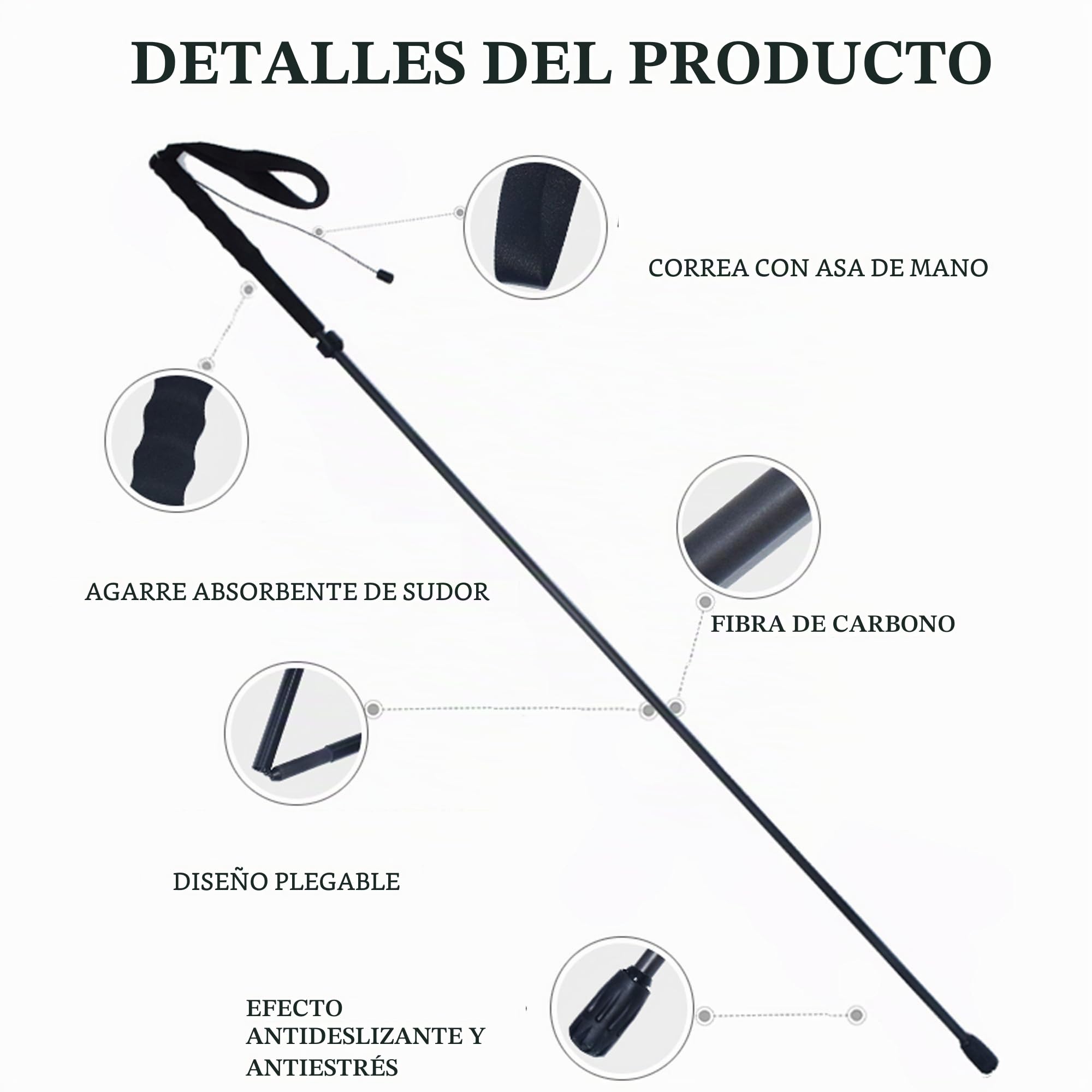 OKHEALING Bastones de trekking ultraligeros: fibra de carbono, 5 secciones, juego de 2, bastones de senderismo, equipo de montañismo, gorra para caminar, absorbe la humedad con bolsa de