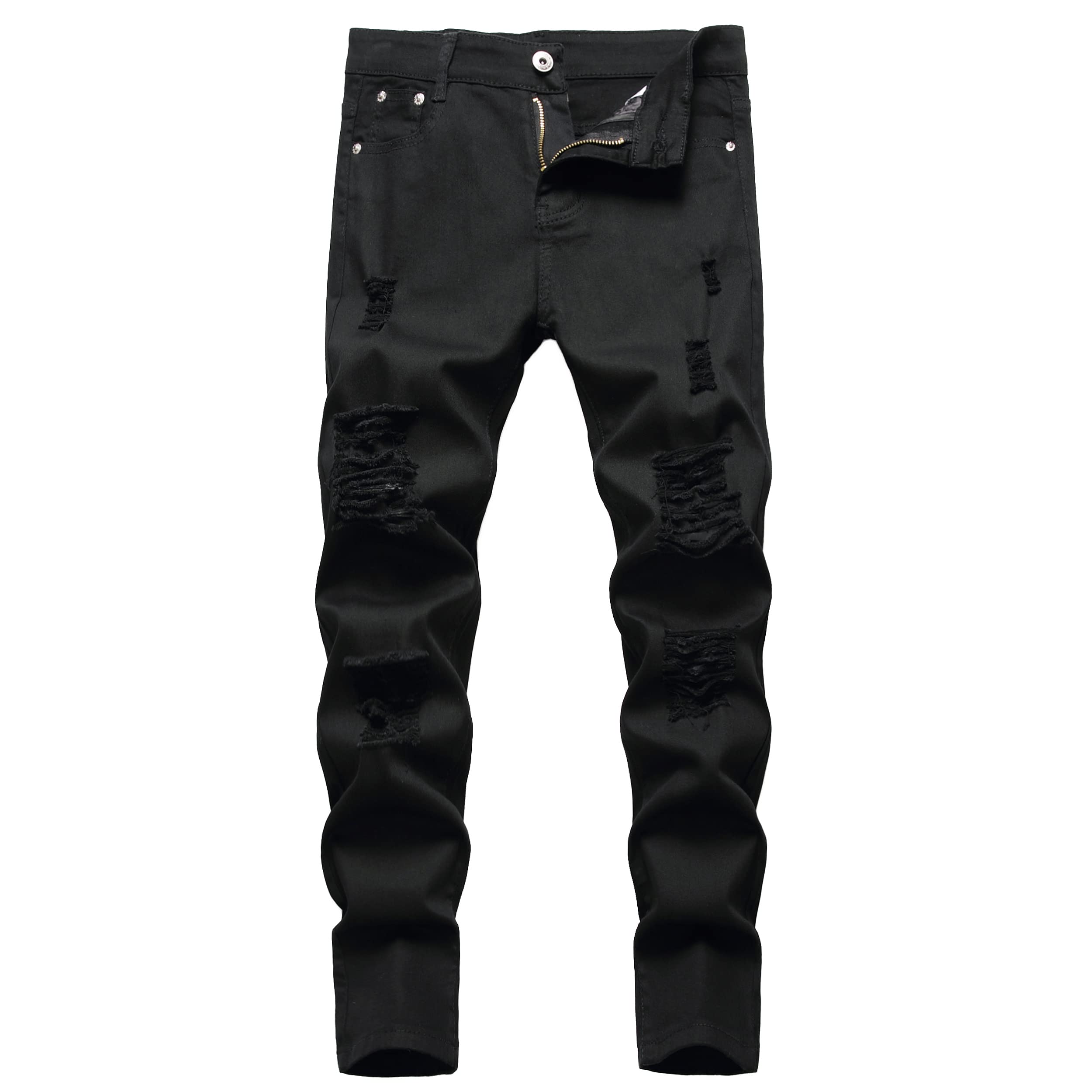 Pantaloni jeans da ragazzo skinny fit strappati distrutto invecchiato elasticizzato elegante moda denim pantaloni