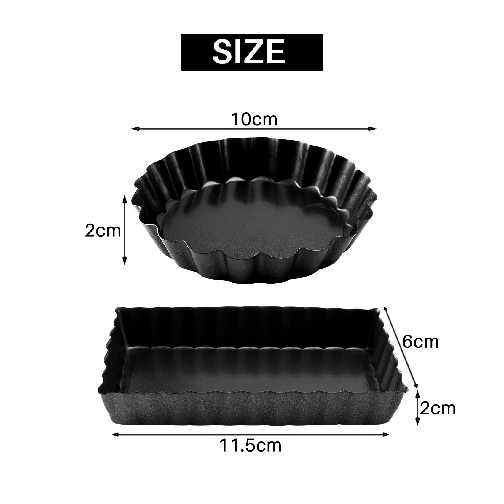 Lot de 8 moules à quiche antiadhésifs (ronds et rectangulaires) avec fond amovible cannelé pour tarte aux fruits et biscuits