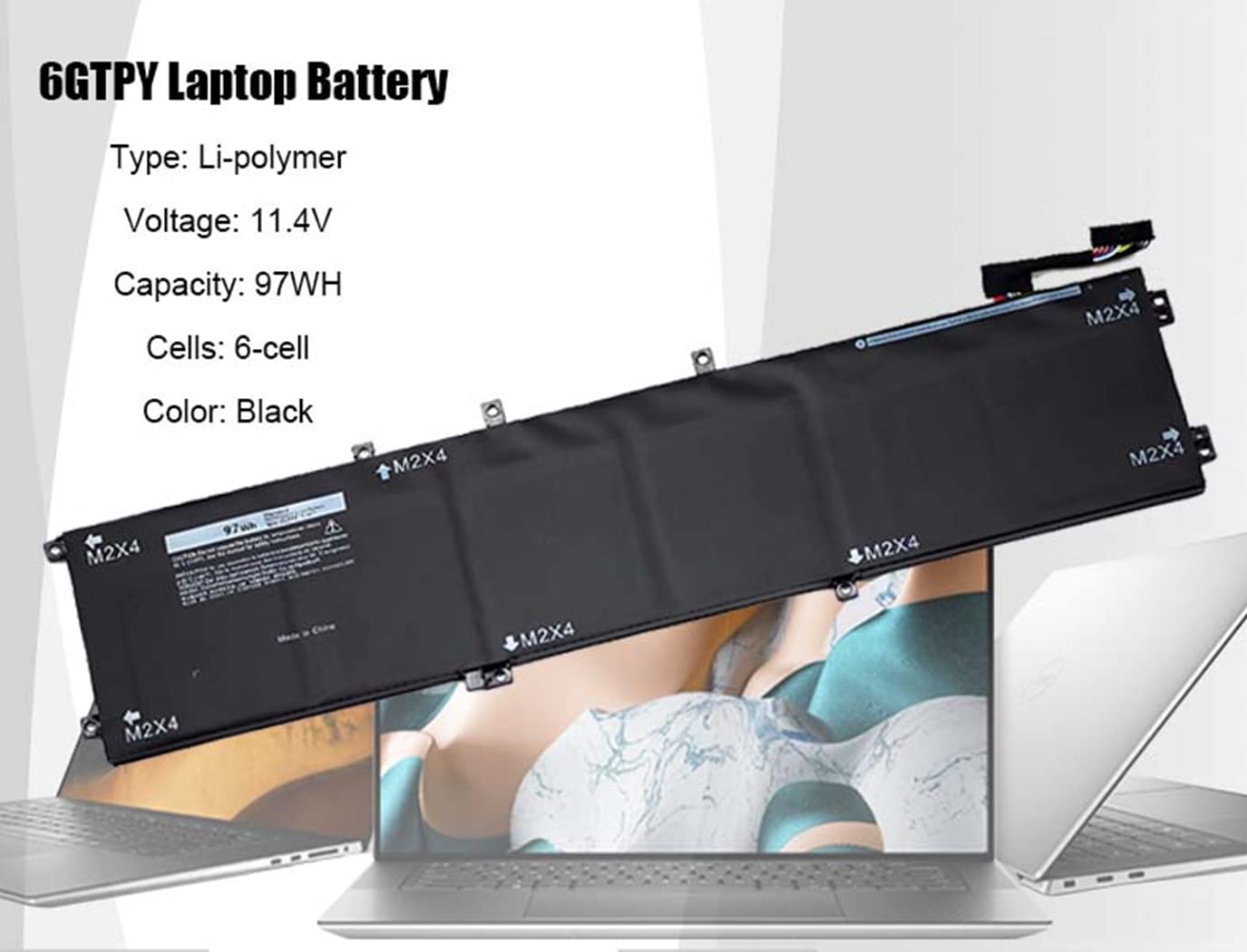 Nbatispy 97Wh Type 6GTPY Battery for Dell XPS 15-9560 15-9550 15-9570 15-7590 Precision 5520 5530 5540 5510 Vostro 7500 P56F 4GVGH 1P6KD 5XJ28 GPM03, 6GTPY Battery 97Wh Replacement for Dell XPS 9560