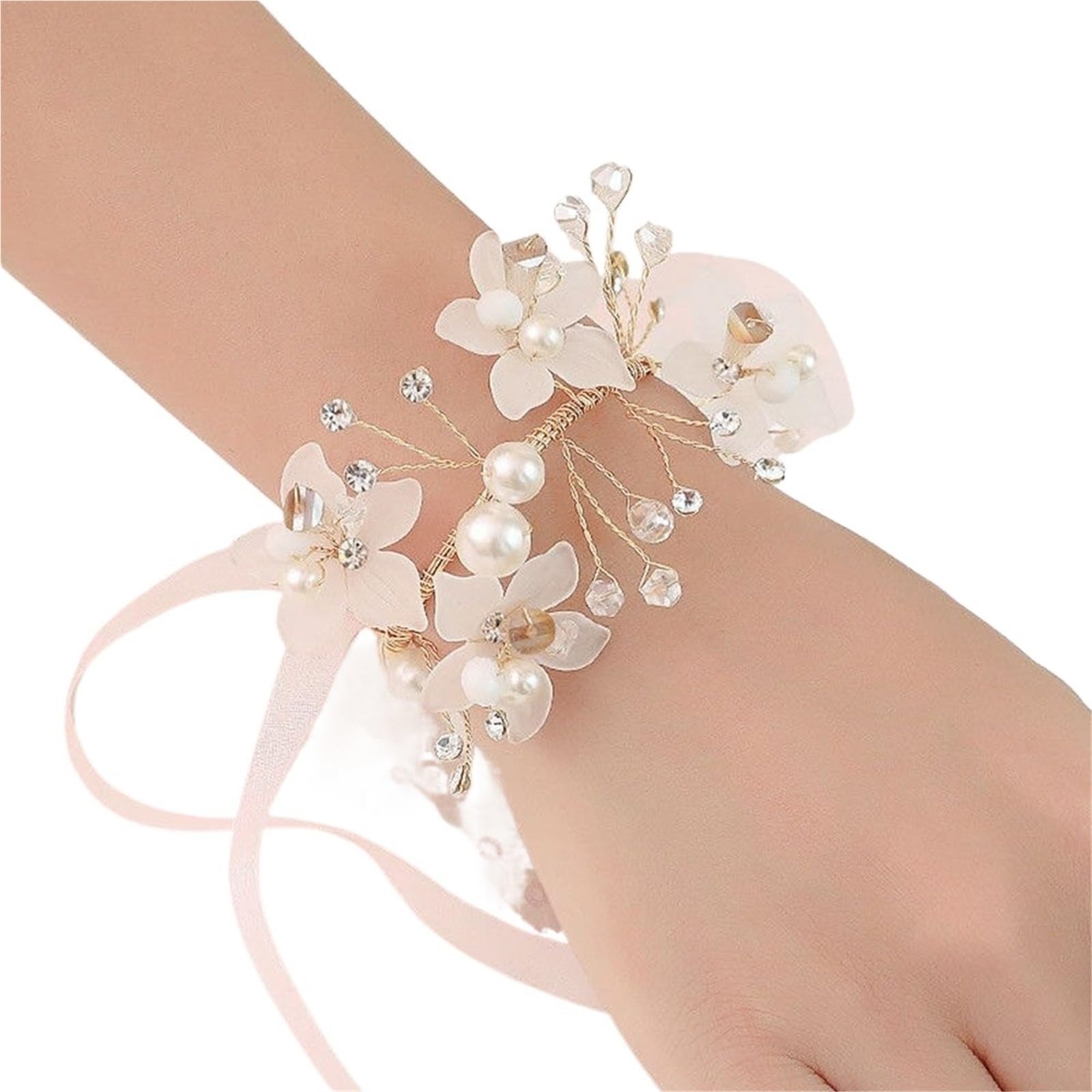 4pc Hand Flower Bridal Prom Accessories Dancing Party Decor Bride Wrist Bridesmaid Flowers(Color3)